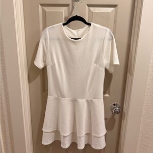 White Short Sleeve Peplum Dress